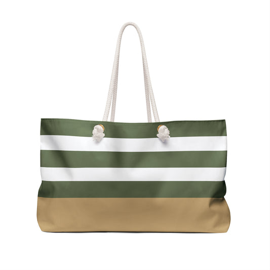 Striped Green & Tan Weekender Bag