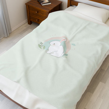 Adorable Bunny Velveteen Plush Blanket