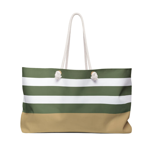 Striped Green & Tan Weekender Bag