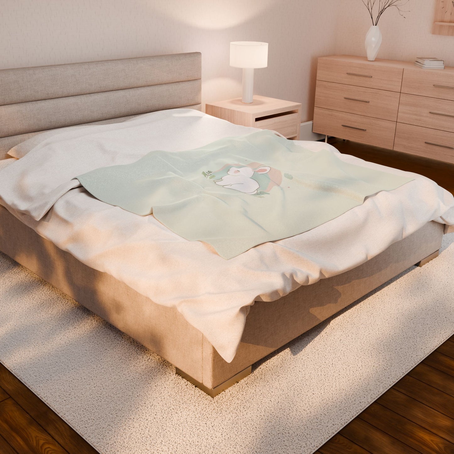Adorable Bunny Velveteen Plush Blanket